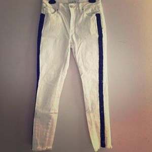 White Jeans with black sequin stripe